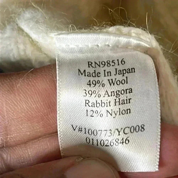 COLDWATER CREEK Vintage Ivory Crochet Ribbed Wool Angora Cardigan Size L - Picture 9 of 10